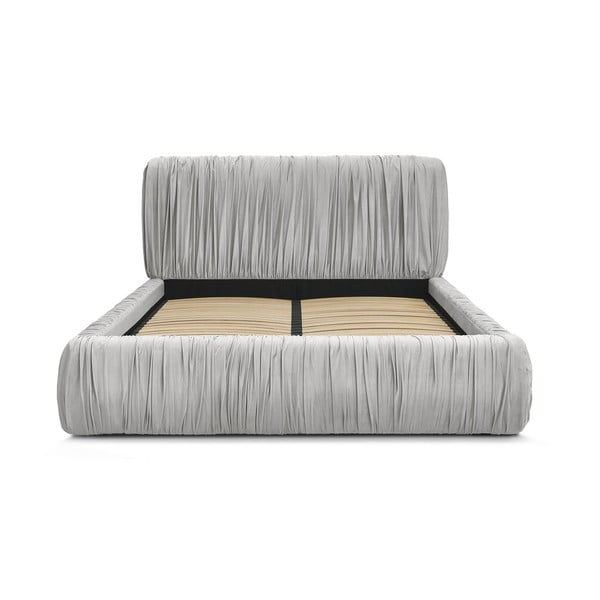 Sivi tapecirani bračni krevet s prostorom za odlaganje s podnicom 160x200 cm Blair – Bobochic Paris-image-4