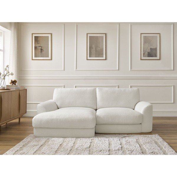 Bijela kutna garnitura od bouclé tkanine (s lijevim kutom/s ležaljkom) Leonore – Bobochic Paris-image-1