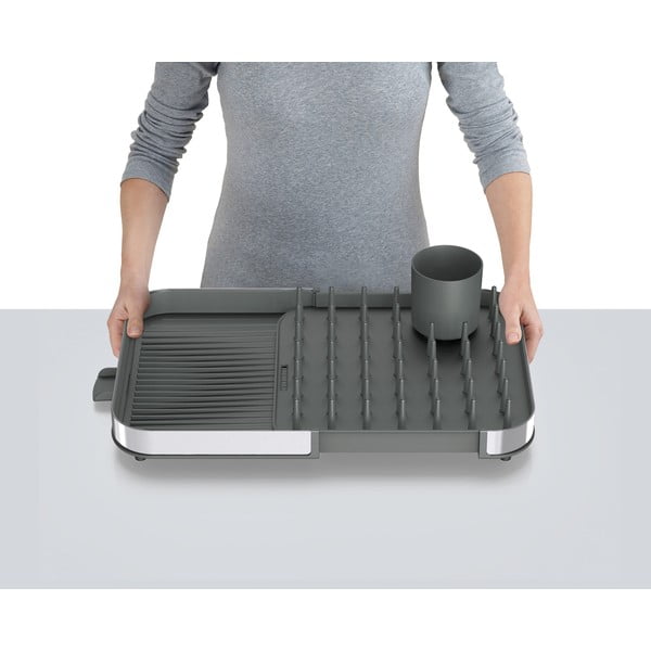 Sivi prilagodljiv ocjeđivač za posuđe od nehrđajućeg čelika 35x39 cm Duo – Joseph Joseph-image-1