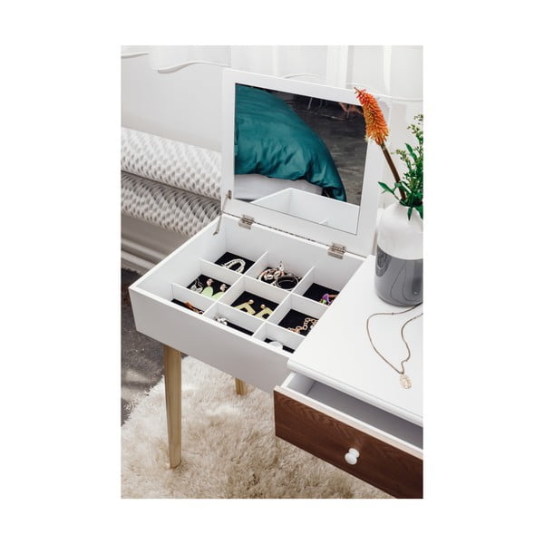 Bijeli toaletni stolić s ogledalom, odjeljkom za nakit i stolcem Chez Ro Beauty-image-2