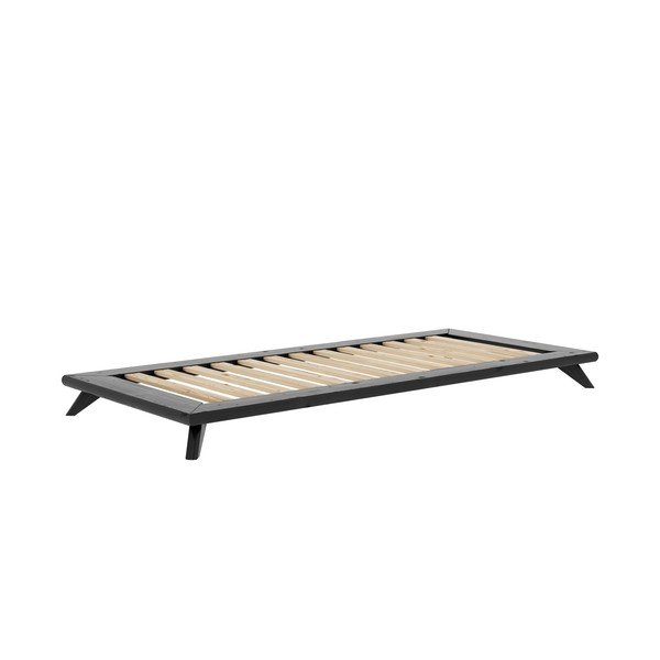 Crni krevet za jednu osobu od punog borovog drveta s madracem Karup Design Senza Mat, 90 x 200 cm-image-1