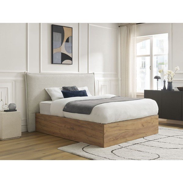 Krem podstavljeni tapecirani/od iverice bračni krevet s prostorom za odlaganje s podnicom 180x200 cm Charlie – Bobochic Paris-image-4