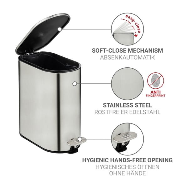 Kanta za smeće od nehrđajućeg čelika s pedalom u mat srebrnoj boji 5 l Collungo – Wenko-image-3