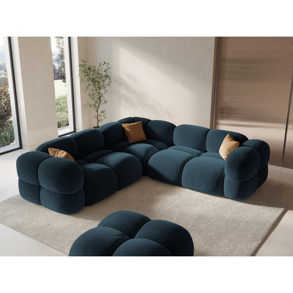 Tamno plava baršunasti kutna garnitura Loretto – Cosmopolitan Design-image-1