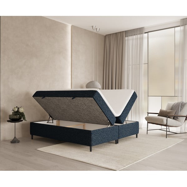Tamno plavi boxspring krevet s prostorom za pohranu 200x200 cm Araya – Maison de Rêve-image-1