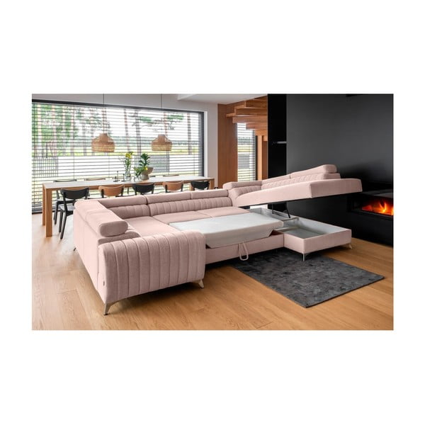 Ružičasta sklopiva/s prostorom za odlaganje kutna garnitura (s desnim kutom/u obliku slova "U") Louis – ELTAP-image-4