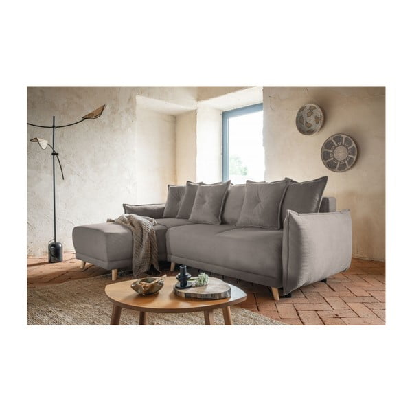 Svjetlo smeđa sklopiva kutna garnitura od samta (promjenjiva) Lazy Lukka – Miuform-image-1