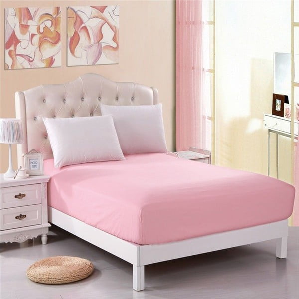 Ružičasta neelastična plahta za bračni krevet Purreo Muneco, 160 x 200 cm
