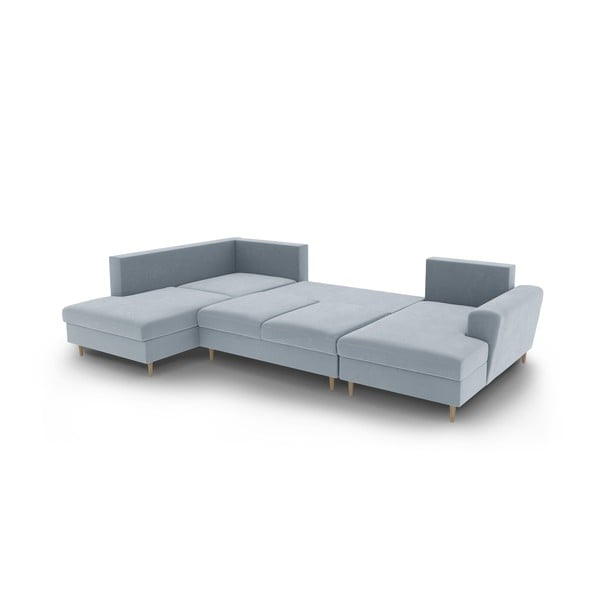 Svijetlo plava baršunasti sklopiva/s prostorom za odlaganje kutna garnitura (s lijevim kutom/u obliku slova "U") Kyoto – Cosmopolitan Design-image-3