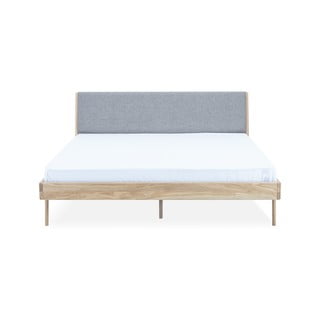 Sivo-natur tapecirani bračni krevet od hrastovog drveta 140x200 cm Fawn - Gazzda