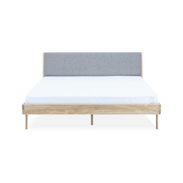 Tapecirani bračni krevet od hrastovine u sivo-prirodnoj boji 160x200 cm Fawn - Gazzda