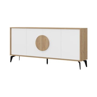 Bijela/u prirodnoj boji niska komoda u dekoru hrasta 180x82 cm Vae – Marckeric