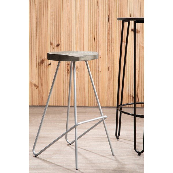 Barska stolica od čvrstog brijesta u srebrnoj boji/u prirodnoj boji (visine sjedala 78 cm) District – Premier Housewares-image-1