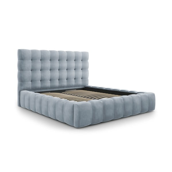 Svijetlo plavi tapecirani bračni krevet s prostorom za pohranu s podnicom 200x200 cm Bali – Cosmopolitan Design