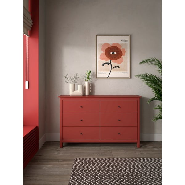 Crvena niska komoda od borovine 130x80 cm Misti - Marckeric-image-1