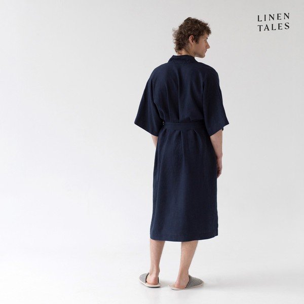 Tamnoplavi laneni kućni ogrtač veličine S/M Summer - Linen Tales-image-2