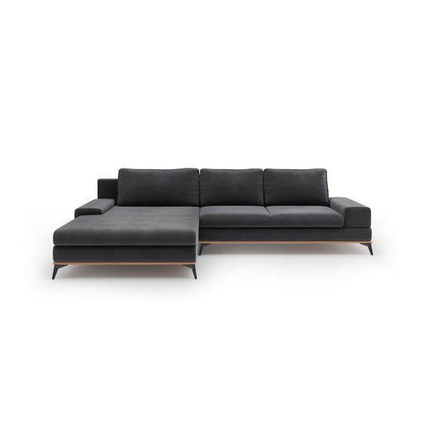 Tamno sivi kutni kauč na razvlačenje s baršunastim pokrivačem Windsor &amp; Co Sofas Astre, lijevi kut