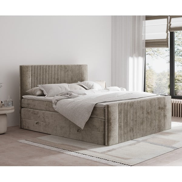 Svjetlo smeđi boxspring krevet s prostorom za odlaganje 180x200 cm Bergamo – Maison de Rêve-image-1