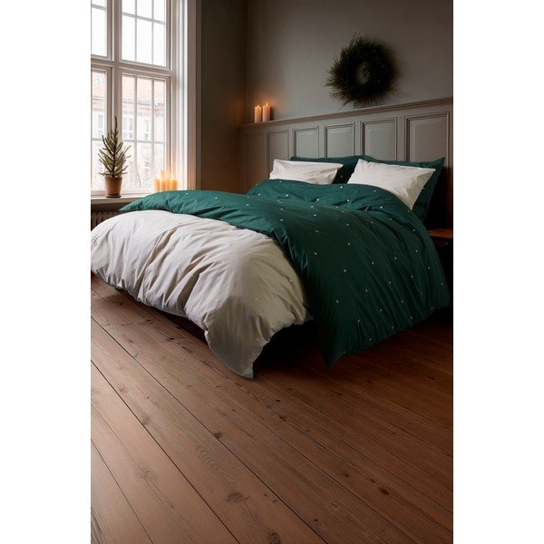 Bež posteljina za krevet za jednu osobu od pamučnog perkala 140x200 cm Christmas Fable – JUNA-image-4