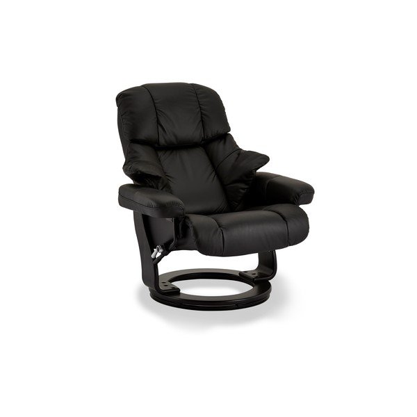 Crna podesiva kožna fotelja s Furnhouse Crown tabureom-image-1