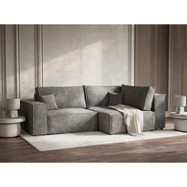 Siva sklopiva/s prostorom za odlaganje kutna garnitura od šenila (s desnim kutom/u obliku slova L) Tonga – Maison de Rêve-image-4