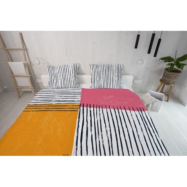 Posteljina za krevet za jednu osobu od pamučnog satena 140x200 cm Black Stripes in Colors – Butter Kings-image-1