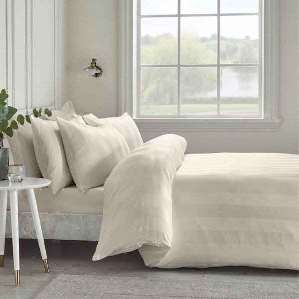 Krem satenska posteljina za krevet za jednu osobu 135x200 cm So Soft Satin Stripe – Catherine Lansfield-image-1