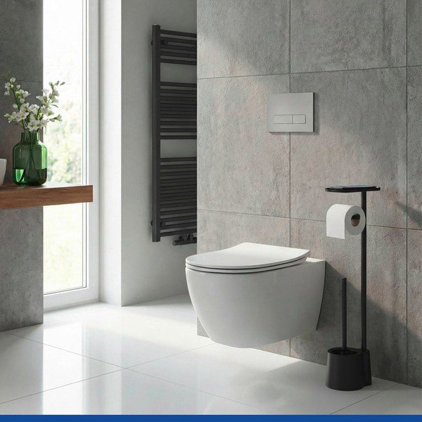 Crni plastičan držač za WC papir sa četkom Albella – Wenko-image-1
