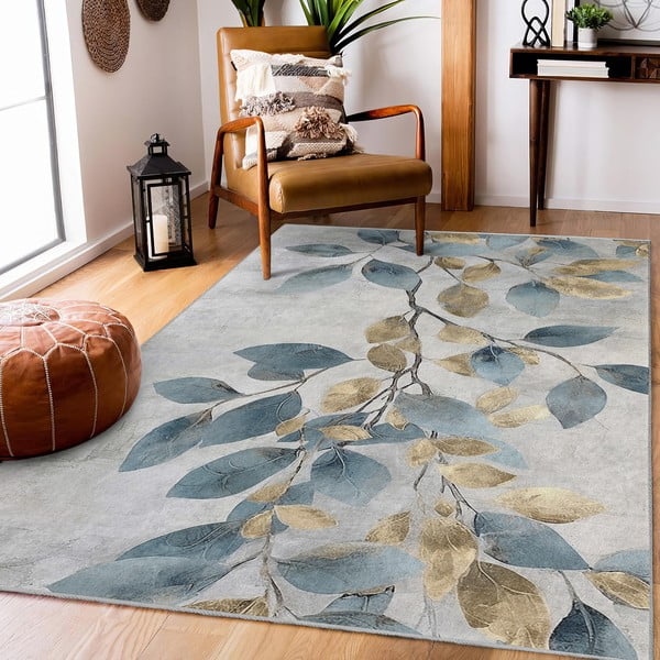 Svijetlo plavi/u zlatnoj boji perivi tepih 120x180 cm Golden Leaves – Mila Home-image-1