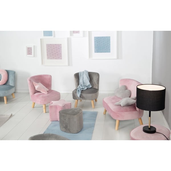 Svijetlo siva baršunasti dječja fotelja Lil Sofa – Roba-image-2