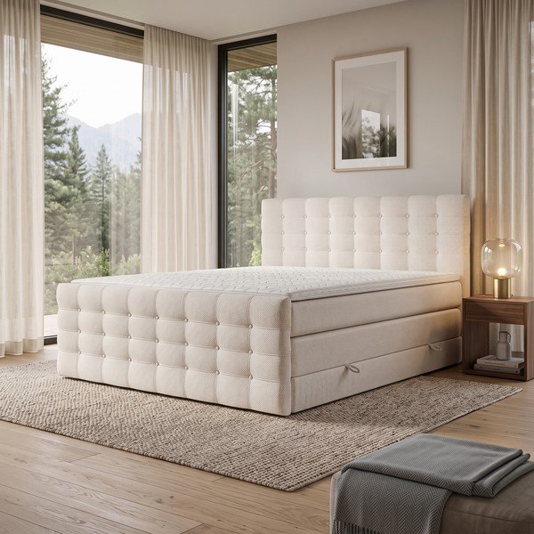 Krem boxspring krevet s prostorom za pohranu 160x200 cm Blend – Maison de Rêve-image-1