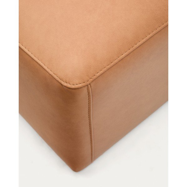 Smeđi kožni tabure Blok – Kave Home-image-4