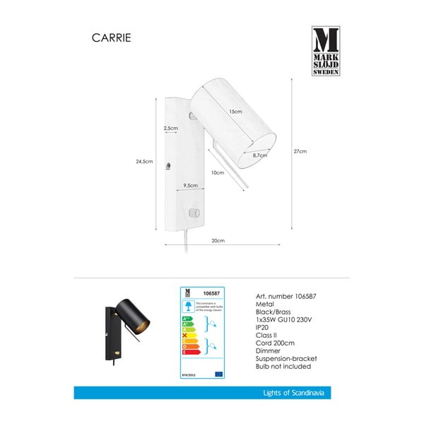 Crna zidna svjetiljka Markslöjd Carrie-image-1