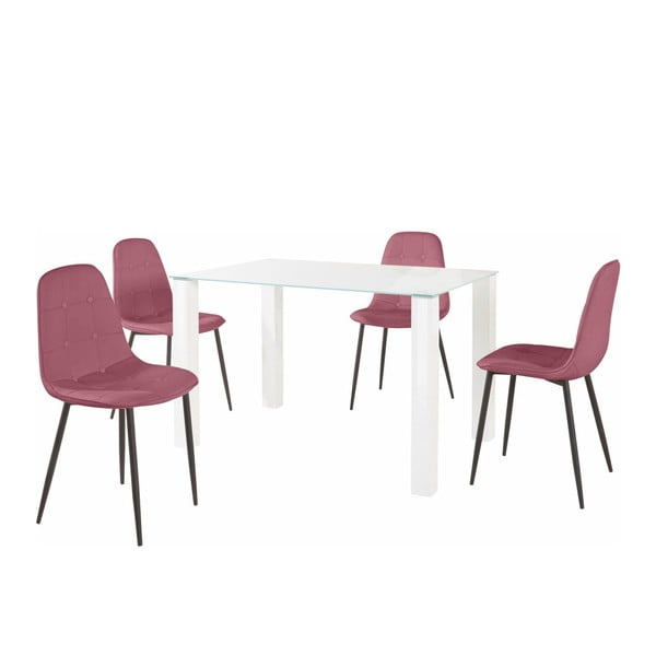 Set za blagovaonski stol i 4 roze Støraa Dante stolice, dužina stola 120 cm