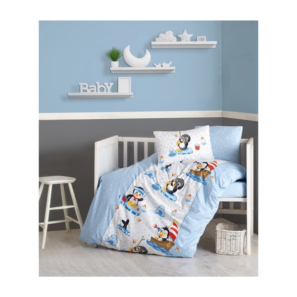 Pamučna dječja posteljina za krevet za jednu osobu Penguen, 100 x 150 cm