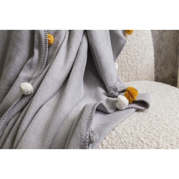 Sivi prekrivač od flisa 150x200 cm Pom Pom – Mijolnir-image-3