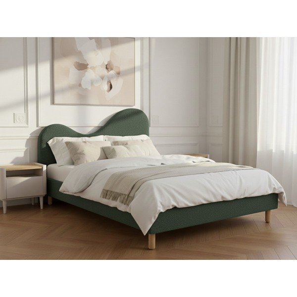 Zeleni podstavljeni tapecirani bračni krevet s podnicom 160x200 cm Celina – Bobochic Paris-image-1