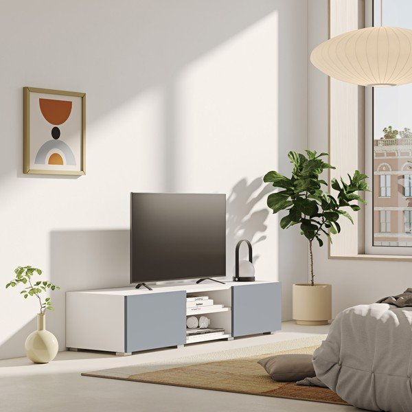 Bijela/siva TV komoda 140x31 cm Podium – TemaHome-image-1