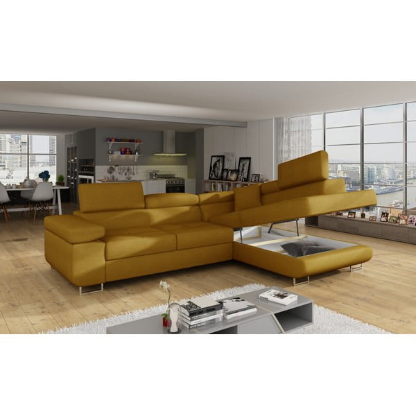 Žuta  sklopiva/s prostorom za odlaganje kutna garnitura (s desnim kutom/u obliku slova L) Anton – ELTAP-image-4