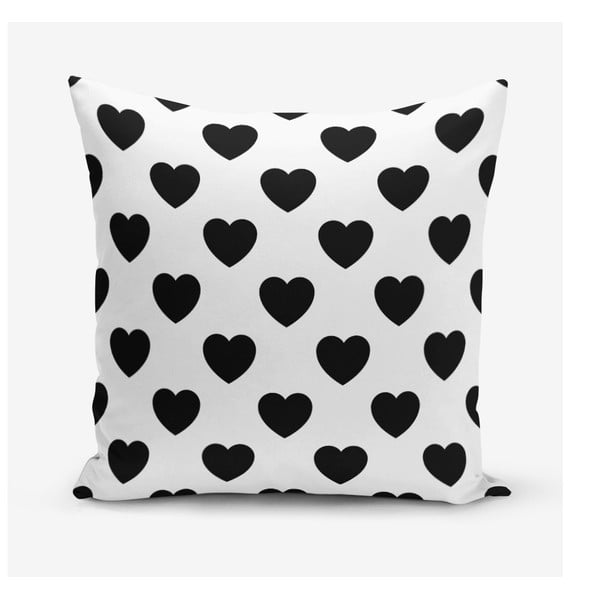 Crno-bijela jastučnica s primjesom pamuka s motivom srca Minimalist Cushion Covers, 45 x 45 cm