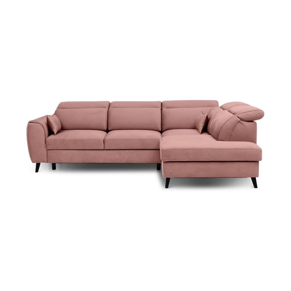 Ružičasta baršunasti sklopiva/s prostorom za odlaganje kutna garnitura (s desnim kutom/u obliku slova L) Noble – ELTAP