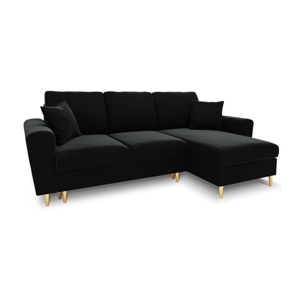 Crna baršunasti sklopiva/s prostorom za odlaganje kutna garnitura Kyoto – Cosmopolitan Design