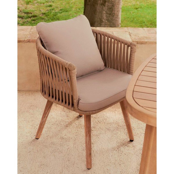 Vrtna stolica od bagremovog drveta s bež presvlakom Kave Home Hemilce-image-1