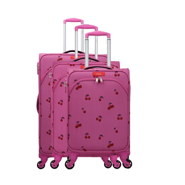Set od 3 ružičasta kofera na četiri kotača Lollipops Cherry