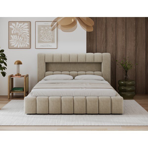 Bež tapecirani bračni krevet s prostorom za odlaganje s podnicom 180x200 cm Lamica – ELTAP-image-1