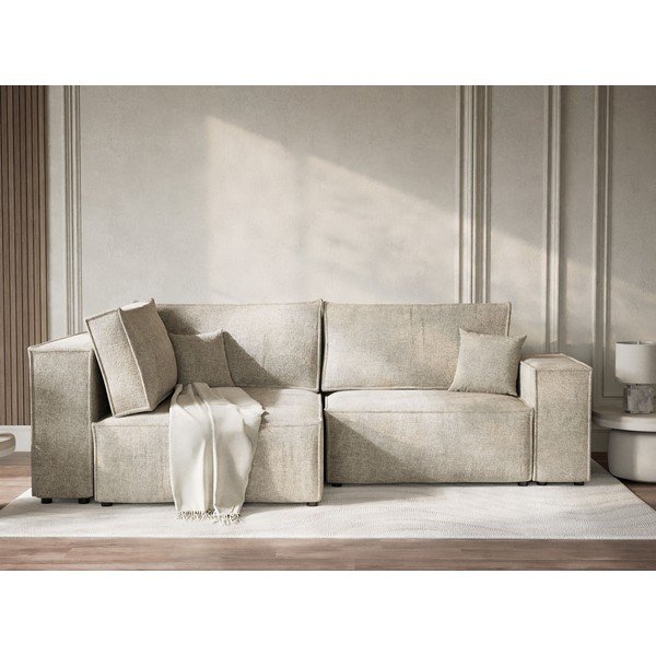 Bež sklopiva/s prostorom za odlaganje kutna garnitura od šenila (s lijevim kutom/u obliku slova L) Tonga – Maison de Rêve-image-1