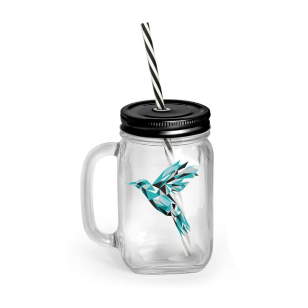 Čaša s poklopcem i slamkom Vialli Design Mia Natura Hummingbird, 450 ml