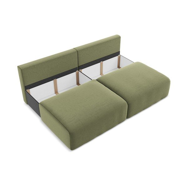 Zelena baršunasti sklopiva/s prostorom za odlaganje sofa 216 cm Kalena – Makamii-image-4