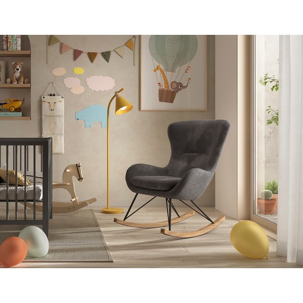 Siva dječja fotelja za ljuljanje od bouclé tkanine ROCKY – Vipack-image-1