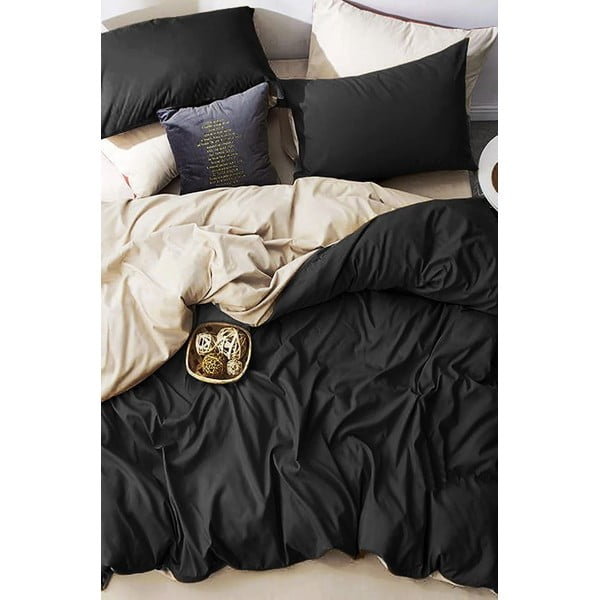 Crno-krem pamučna posteljina za bračni krevet/s produženom plahtom  200x220 cm - Mila Home-image-3